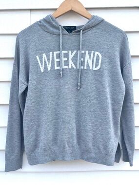 Rachel Zoe Cashmere Blend Knit Hoodie Top Lightweight Gray Size Medium